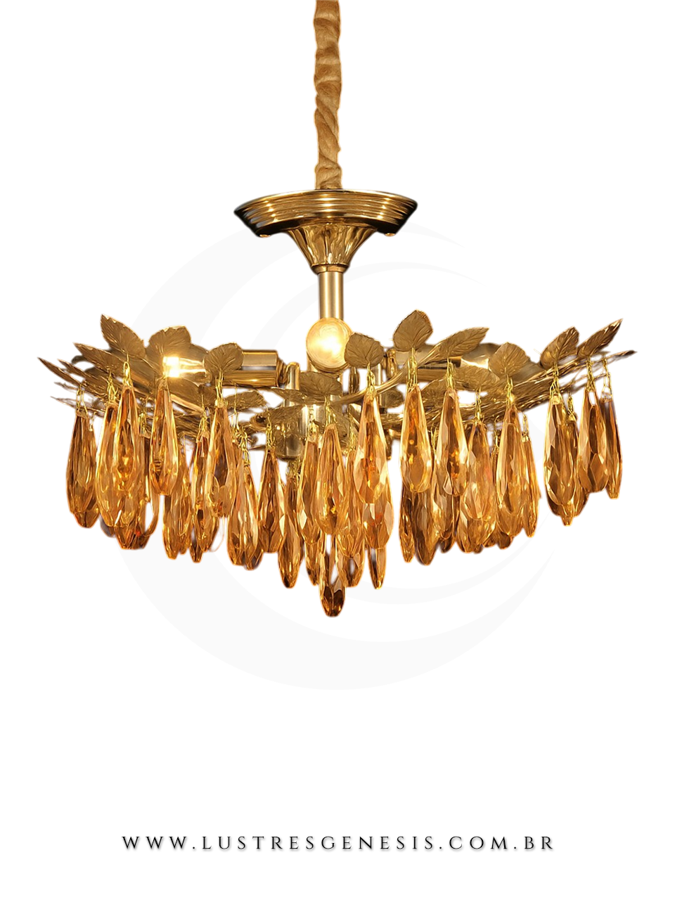 Lustre de Cristal Moderno Metal Dourado 50x35cm, Sala de Jantar, Sala de Estar, Quarto Casal, Mesa Sala de Jantar, Suite Master